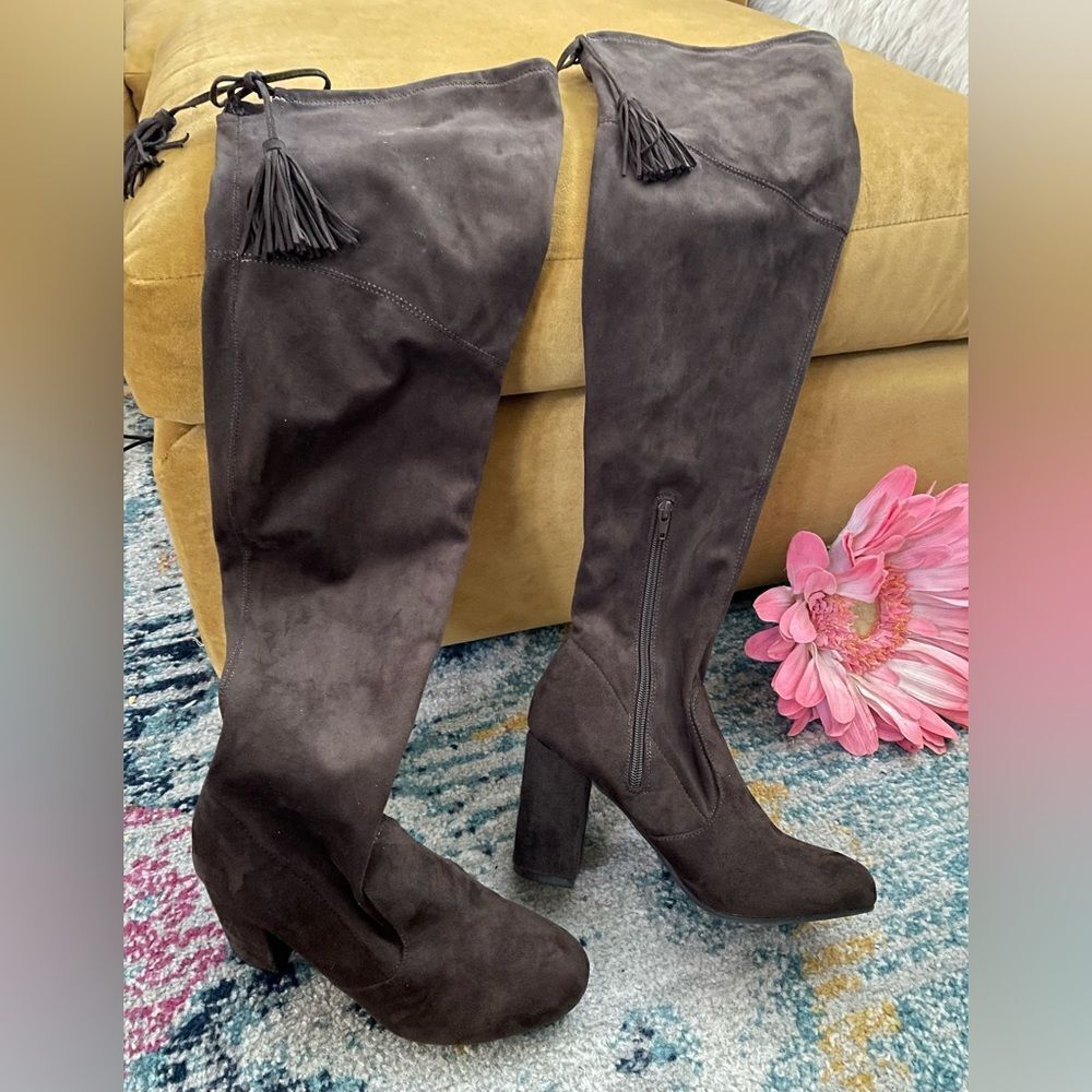Indigo Rd. Tulum Over The Knee Boots Brown Faux Suede Sz. 8
